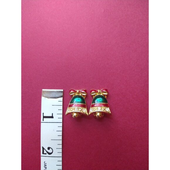 Vintage Christmas Bell Clip On Earrings Holiday Retro Estate Jewelry - Picture 7 of 8